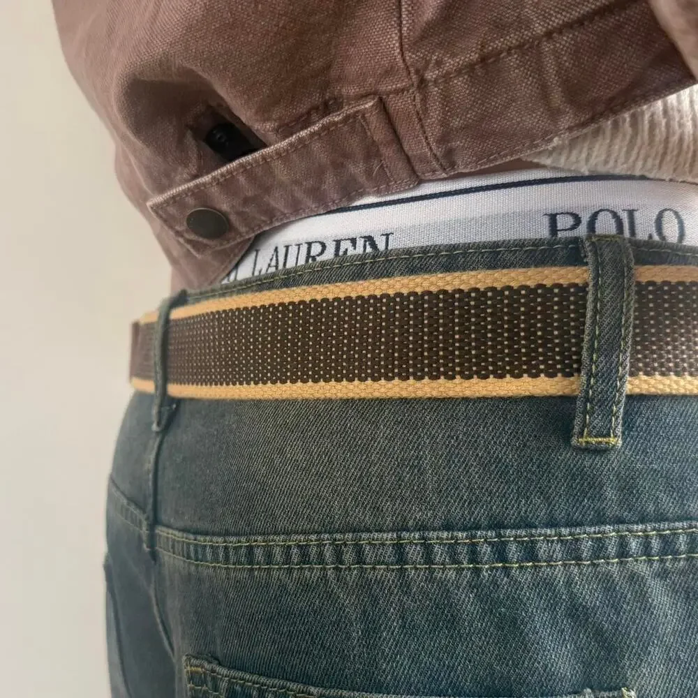 Vintage Brown Tan Canvas Belt Adjustable Fits 26-36 Unisex Streetwear Style